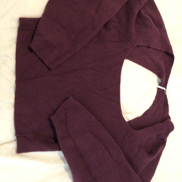 Free people sweater cut out dark red puff sleeve new - Picture 5 of 12